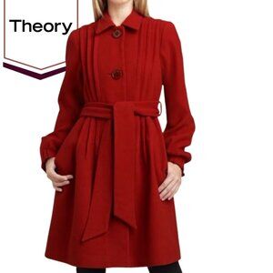 Theory Burgundy Panya Wool Blend Pleated Coat. Size Small.